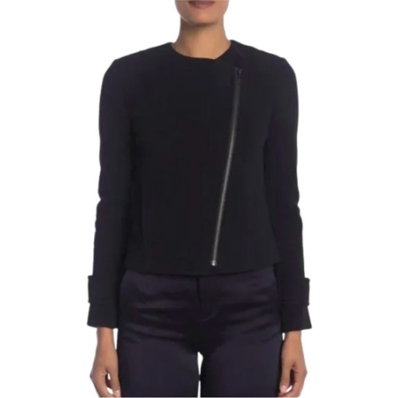 Vince Cross Front Asymmetrical Zip Cotton Moto Jacket Size 6 - Picture 2 of 7